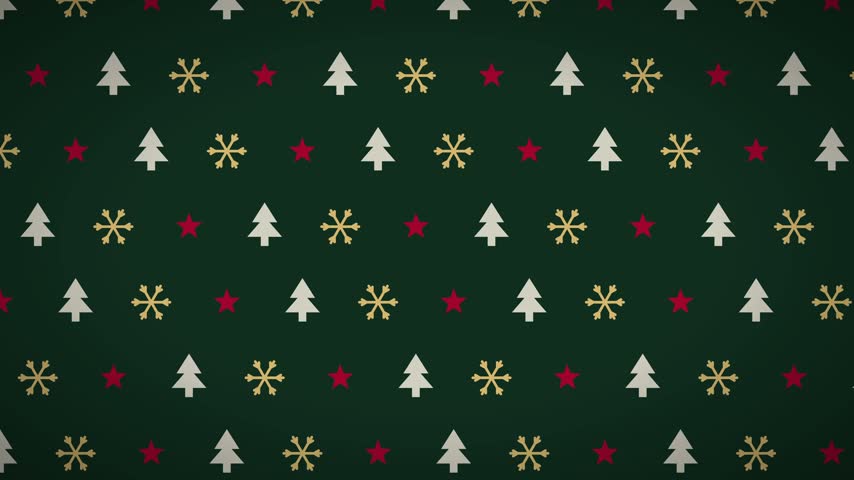 Festive Christmas Pattern with Trees Snowflakes and Stars on Dark Green Background