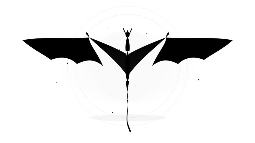 Abstract Black Dragon Silhouette Flying Against Minimalist White Background
