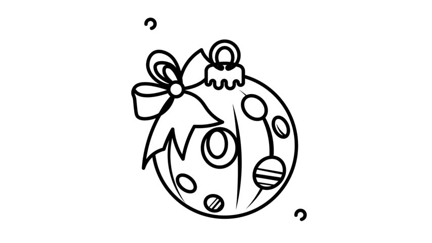 Cute Christmas bauble or ornament with bow line art vector illustration