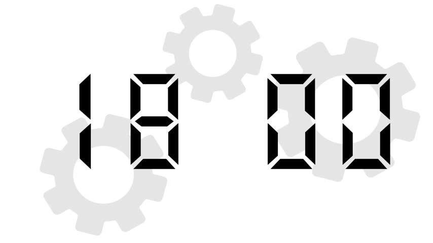 A digital clock with a transparent mechanical background showing the time 18:00.