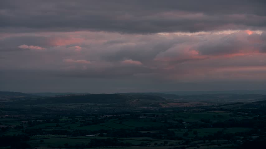 Dark gloomy aerial view of a British landscape at dusk