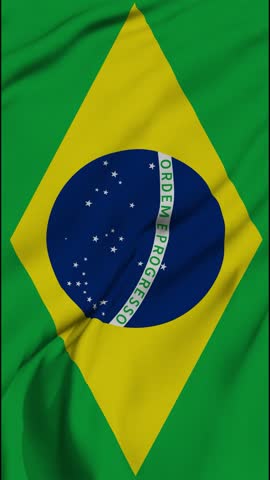 Realistic Brazilian national flag waving gently in the wind with natural fabric movement and detailed folds.