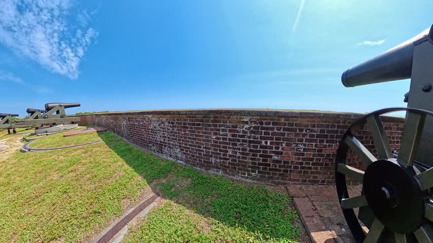 Moving past the carriage reveals a cannon above the North Carolina fort courtyard.