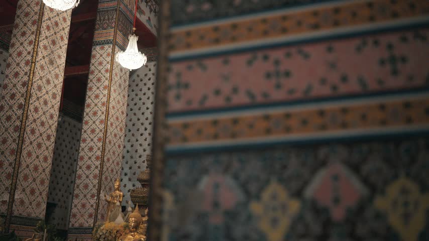 Beautiful golden buddha statue inside a decorated temple in bangkok, thailand