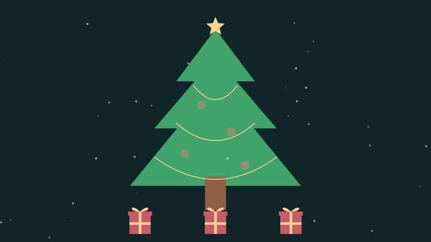 Christmas evergreen tree sparkles with animated holiday lights.
