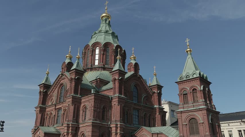 Uspenski Cathedral Aerial View Orthodox Church and Harbor in Helsinki Finland