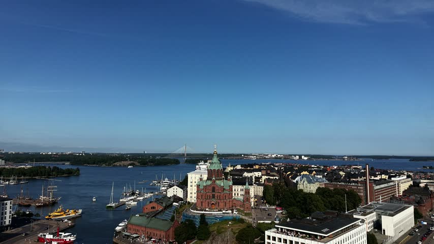 Uspenski Cathedral Aerial View Orthodox Church and Harbor in Helsinki Finland