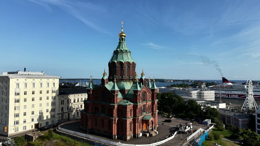 Uspenski Cathedral Aerial View Orthodox Church and Harbor in Helsinki Finland