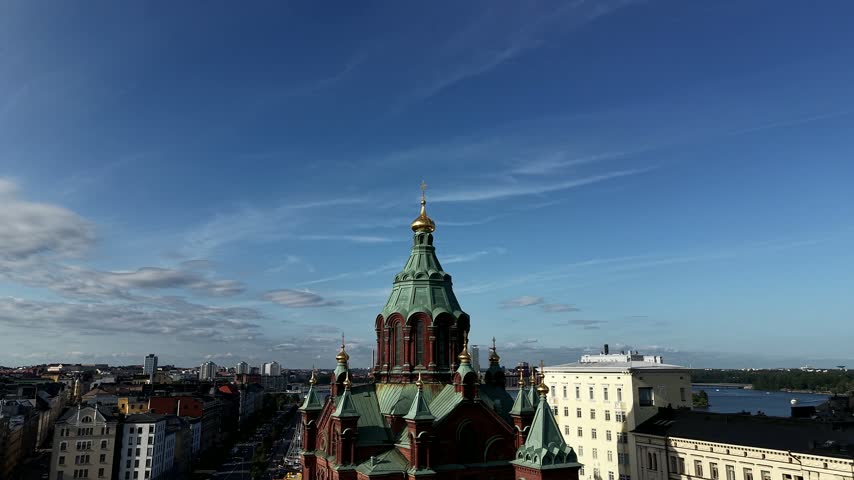 Uspenski Cathedral Aerial View Orthodox Church and Harbor in Helsinki Finland