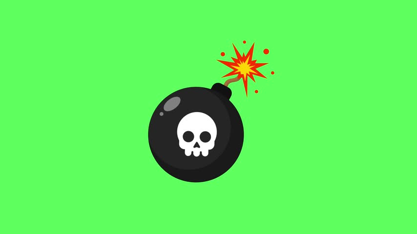 vector animated black round bomb featuring a white skull icon with a burning lit fuse