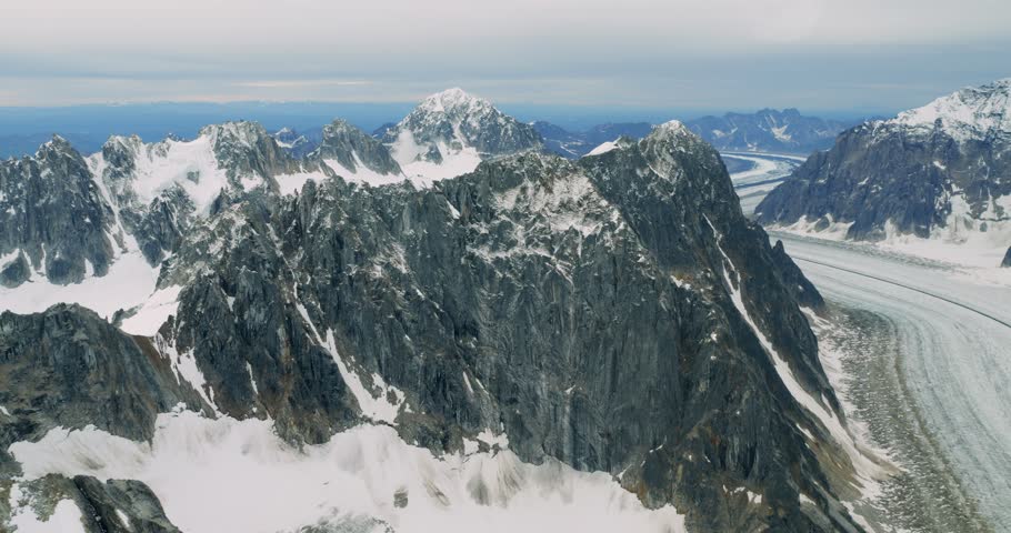 Aerial view of Mount McKinley and surrounding glaciers in Denali Borough, Alaska, United States.