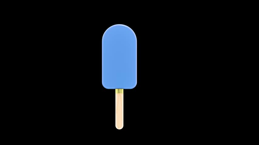 animated blue bite ice cream, popsicle stick, 3d style, high resolution, black BG