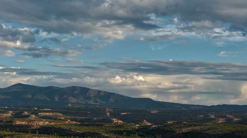 Aerial view of clouds moving over the mountainside in Los Alamos, NM, United States.