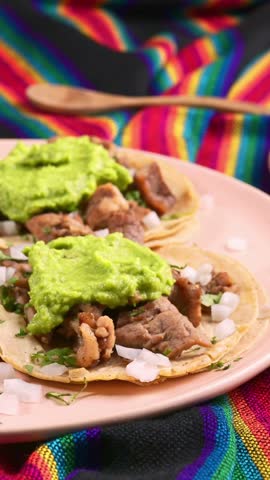 Close-up view of Mexican carne asada street tacos. Mexican cuisine