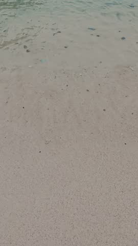 Smooth wet beach sand covered by a thin layer of clear shallow seawater along the shoreline