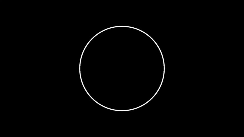 Abstract geometric white line art forming a complex overlapping circular mandala pattern against a solid dark black background.