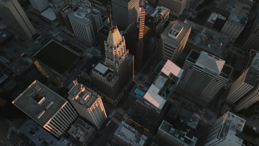 Aerial view of Downtown Baltimore at sunset