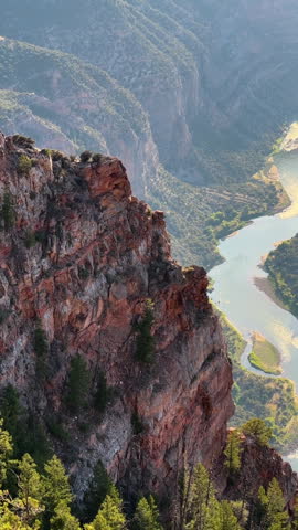 Vertical Vista Point View of Green River on Sunny Day, Colorado USA. Harpers Corner Hiking Trail