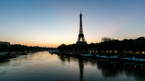 Sunrise at Eiffel Tower and Seine River, Timelapse Video, Paris, France Stock Video