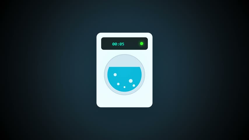 Simple vector graphic of a washing machine on a dark background.