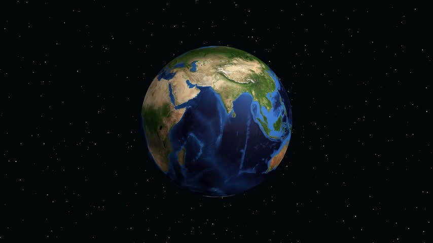 A digital animation zooms from space into Manila, Philippines, displaying population statistics and location