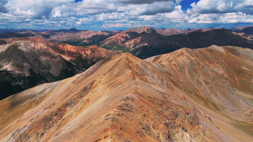 Top of summit Mount Missouri 14er aerial drone view Missouri Gulch Trail Mount Belford Collegiate Peaks Wilderness landscape Elkhead Pass Colorado summer morning Sawatch Range Rocky Mountains forward