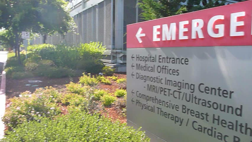WASHINGTON HOSPITAL BUILDING - CIRCA 2013: Hospital entrance exterior with sign