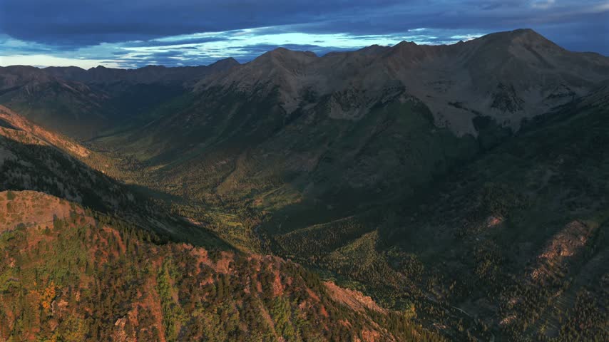 14ers Mount Elbert Massive La Plata Peak Buena Vista Leadville Colorado aerial drone Rocky Mountains Collegiate Peaks Wilderness Sawatch Range summer morning sunrise nature landscape forward pan up