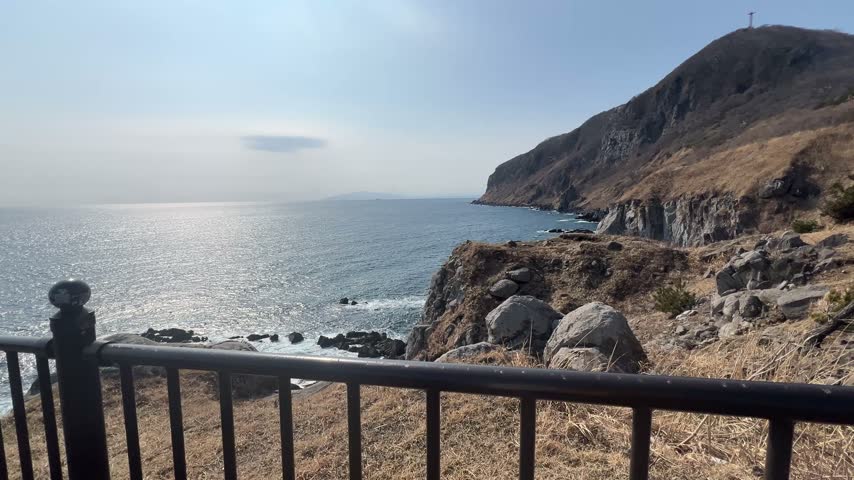 Cape Scenic View of Water Coastal Rocks Horizon Hokkaido Japan