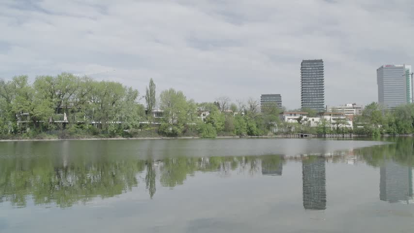 Park with a large lake in central Bucharest, Romania