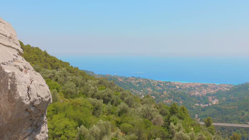 A mountain and sea view along the French Riviera in Provence-Alpes-Côte d