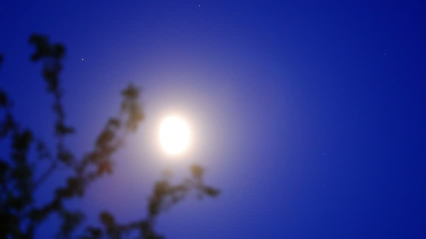 Moon on a twilight sky with landscape mountain silhouettes.