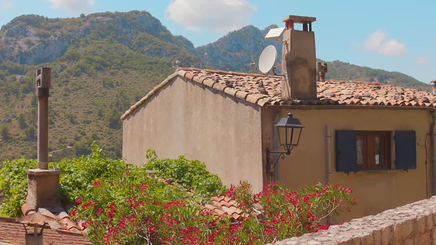 Traditional Stone House With A Tiled Roof In The Medieval Hilltop Village Of Sainte-Agnès In The Alpes-Maritimes Of Southern France.