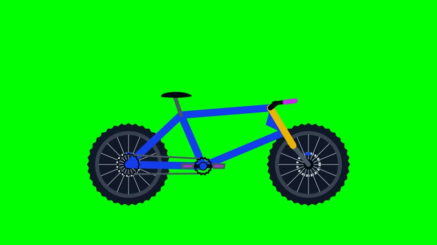 Blue mountain bike flat vector illustration isolated on green screen background for motion graphics