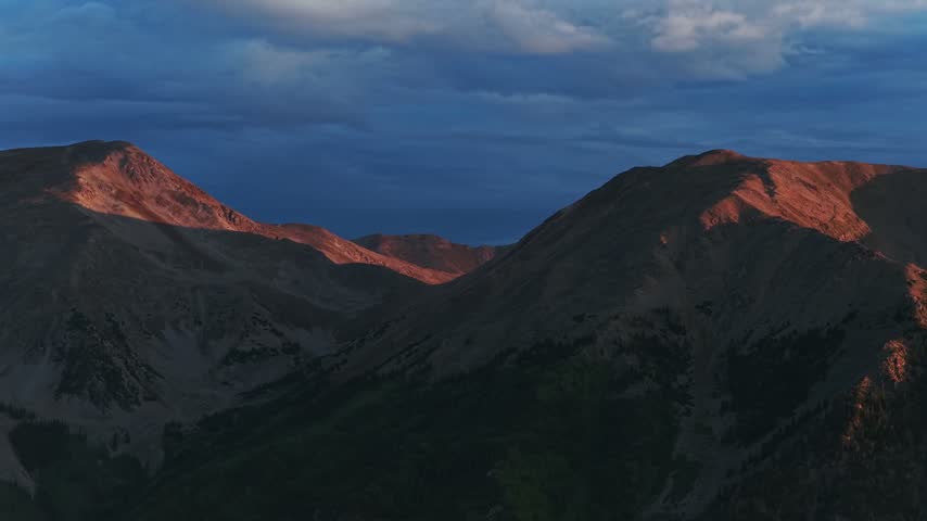 Rocky Mountains Mt Elbert Massive Huron Peak La Plata Peak 14ers morning Buena Vista Leadville Colorado aerial drone Collegiate Peaks Wilderness Sawatch Range summer sunrise nature landscape pan left