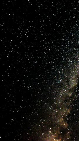 Milky Way and starry sky. Vertical view of the endless cosmos and glowing stars under a starry night sky and Milky Way Galaxy timelapse.