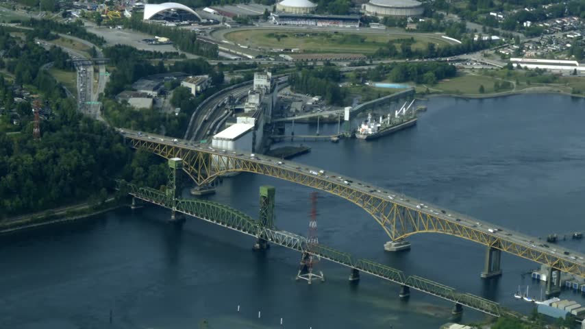 Ironworkers Memorial Second Narrows Crossing Spans Burrard Inlet Between Vancouver And The North Shore In British Columbia, Canada. Aerial Shot