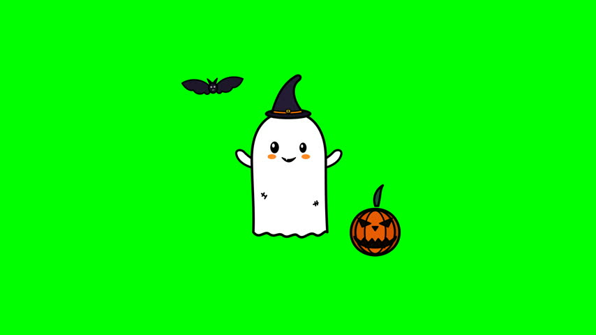 Halloween Ghosts, Pumpkins and Bats 2D Vector Animation on Green Screen