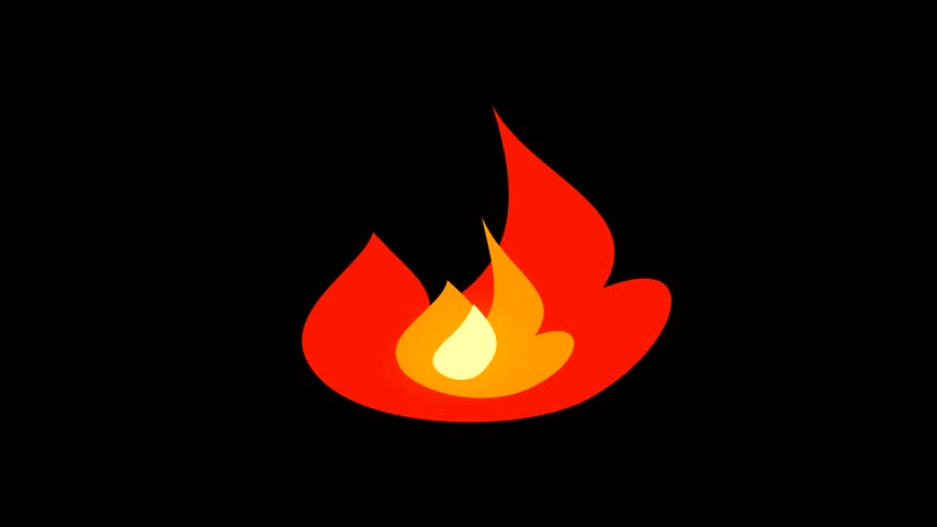 Minimal animated fire flame icon featuring layered red, orange, and yellow flames on a clean black background. Suitable for energy, heat, hot sale promotions, fire concepts, gaming, technology, alerts, and modern motion graphics.