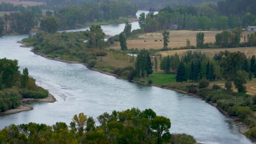 View looking up the Snake River in Eastern Idaho near Swan Valley.