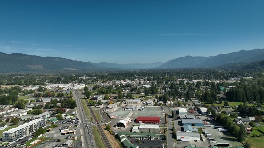 Areal view of Sunny day of town Sedro-Woolley, WA