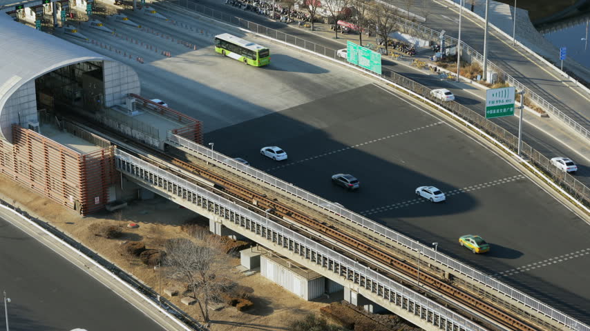Beijing, China Elevated Subway Train Running
