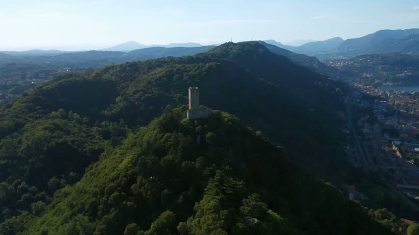 Aerial view of Lake Como and Como city skyline in Italy