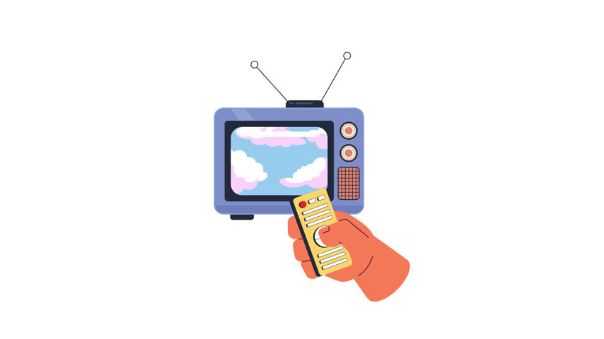 Retro Television Sets and Hand Holding Remote Control Vector Icons