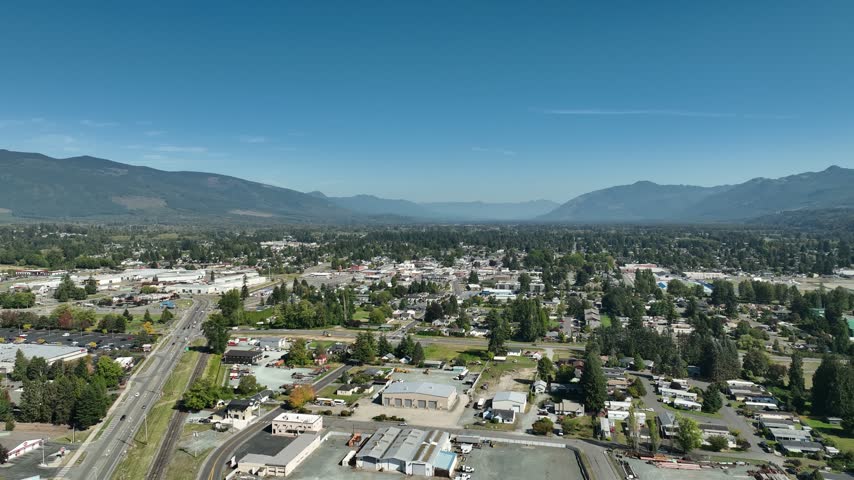 Areal view of Sunny day of town Sedro-Woolley, WA