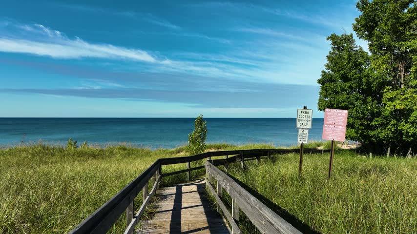 The famed shoreline of Lake Michigan from the Kruse Park walkway.