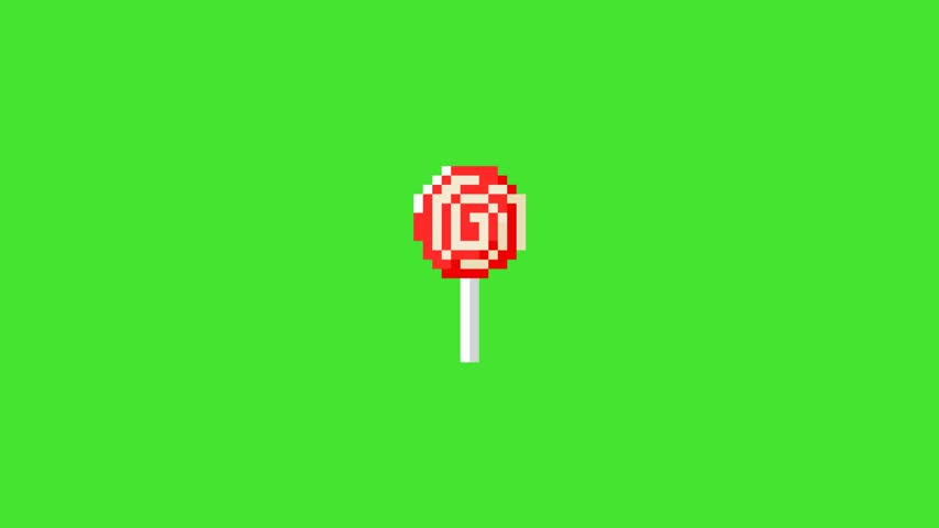 8-bit pixel art lollipop on Green Screen 