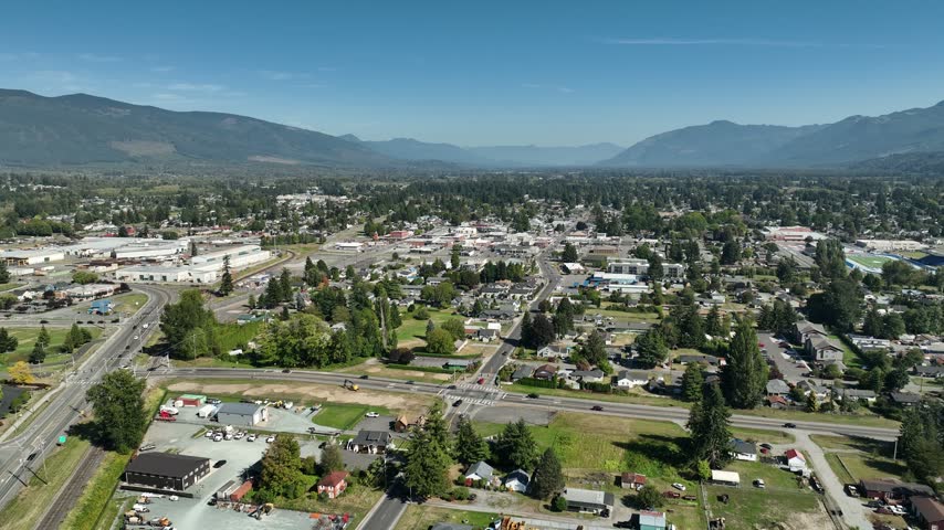 Areal view of Sunny day of town Sedro-Woolley, WA