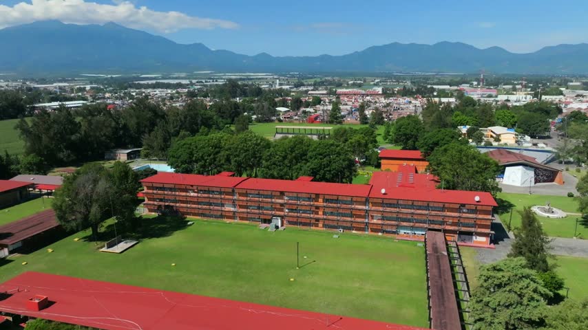 Centro Regional de Educacion Santa Rosa elementary school in Ciudad Guzman, Jalisco. Establishing drone flyover