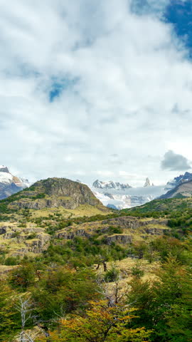 Scenic view of Mount Fitz Roy and surrounding mountains in Los Glaciares National Park, Patagonia, Argentina